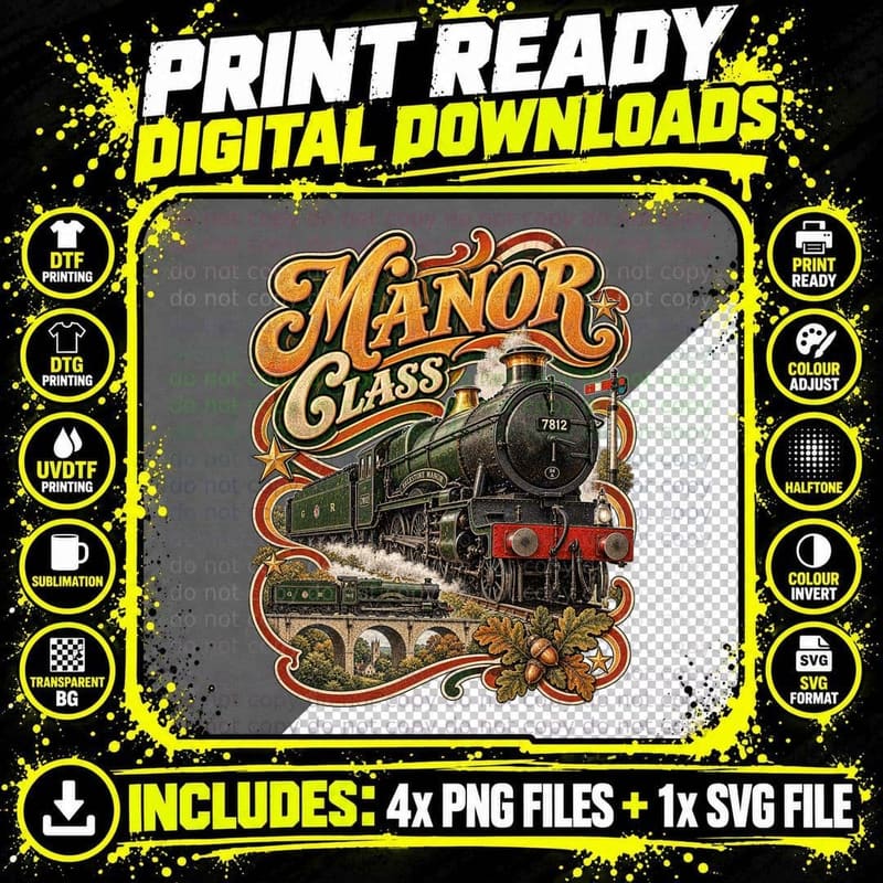 Manor Class GWR Steam Locomotive Vintage Great Western Png SVG Digital Bundle