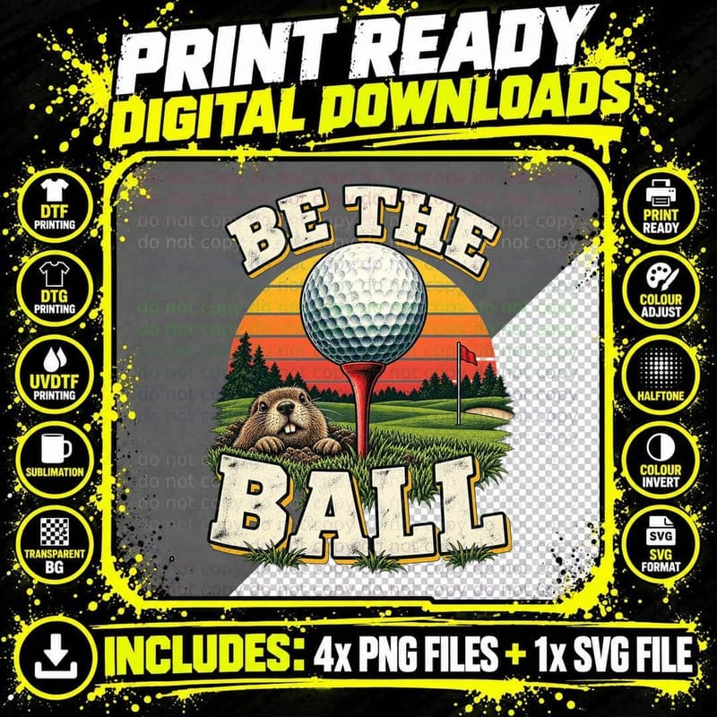 Be the Ball Golf Tee Gopher Peeking From Hole Funny Golfer 80s Comedy T-Shirt Png SVG Digital Bundle