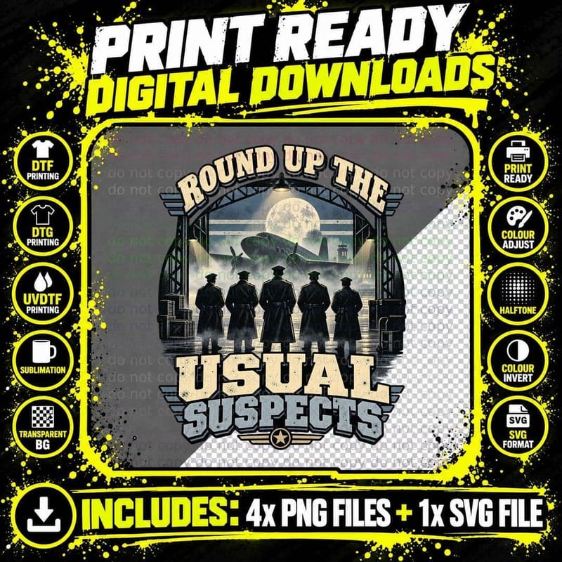 Round Up The Suspects 40s Classic Hollywood Police Captain Film Noir T-Shirt Png SVG Digital Bundle