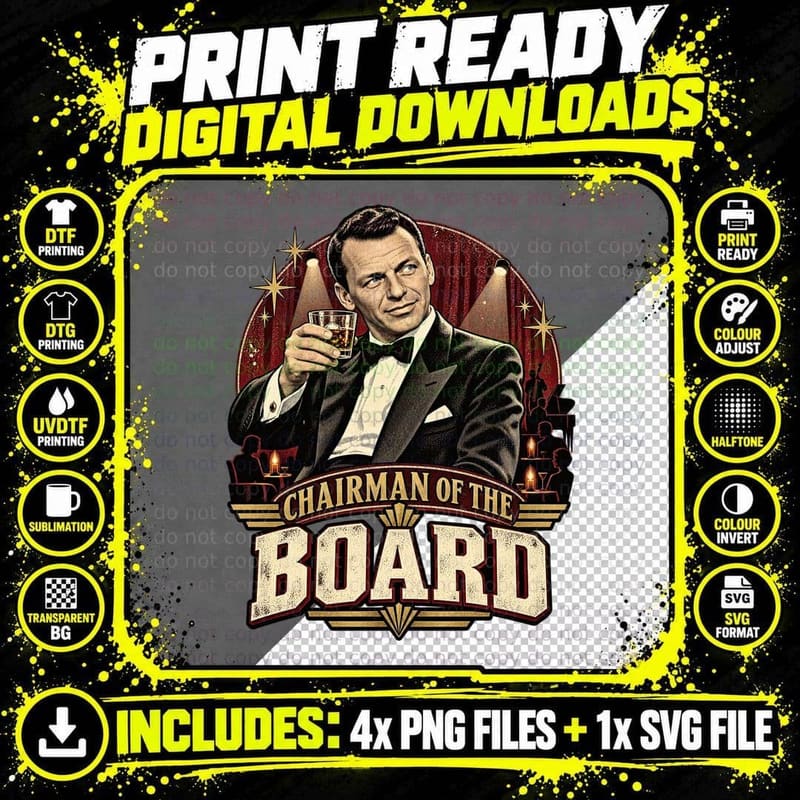 Frank Sinatra Chairman Of The Board Vintage Rat Pack Png SVG Digital Bundle