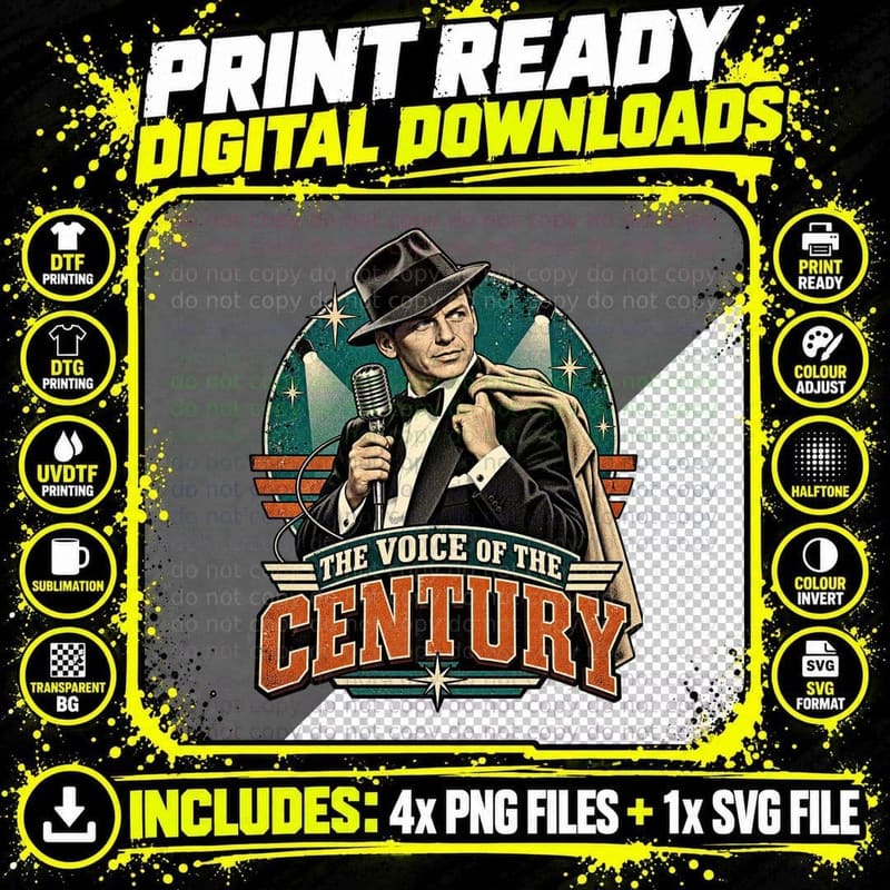 Frank Sinatra The Voice Of The Century Vintage Retro Png SVG Digital Bundle