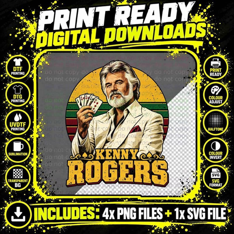 Kenny the Gambler Silver Beard Playing Cards Poker Country Singer T-Shirt Png SVG Digital Bundle