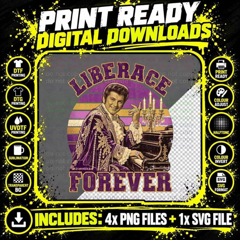 Liberace Forever Vegas Showman Piano Candelabra Sequin Cape Flamboyant T-Shirt Png SVG Digital Bundle