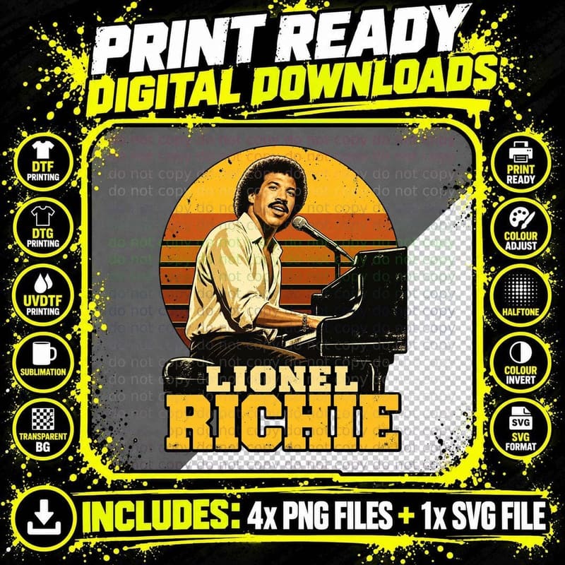 Lionel 80s Soul Singer at the Grand Piano Retro Sunset Vintage Music T-Shirt Png SVG Digital Bundle
