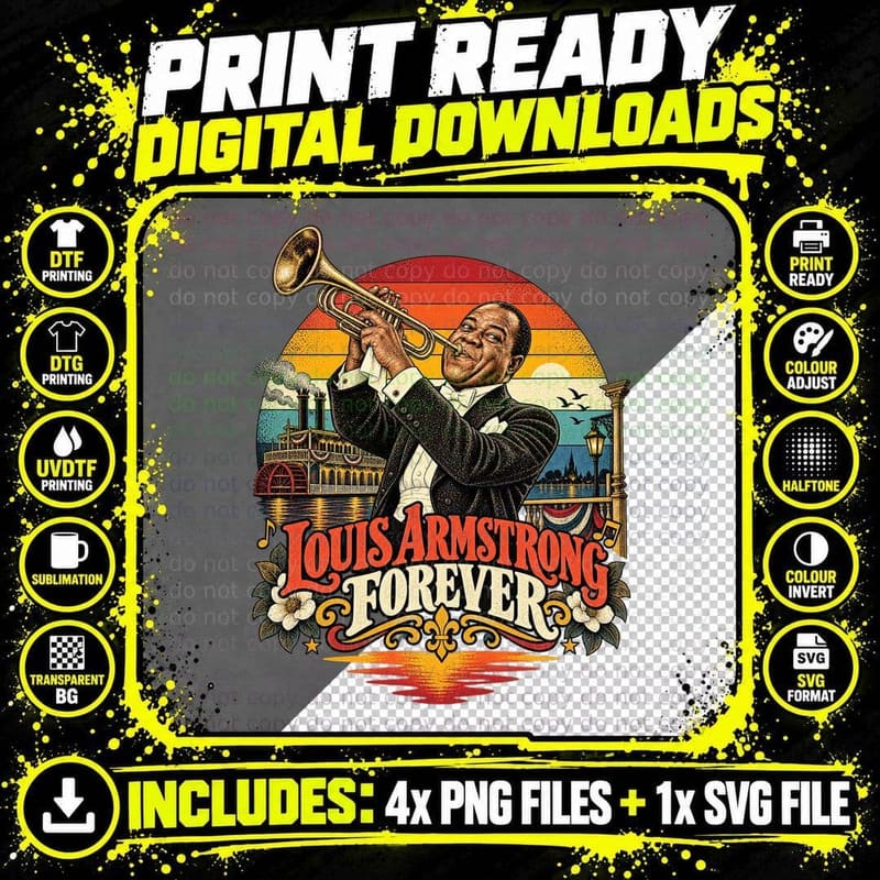 Louis Forever Jazz Trumpet Riverboat New Orleans Retro Sunset Vintage T-Shirt Png SVG Digital Bundle