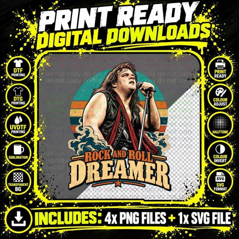 Rock and Roll Dreamer Big Voice Ballad Singer Leather Vest Red Scarf T-Shirt Png SVG Digital Bundle