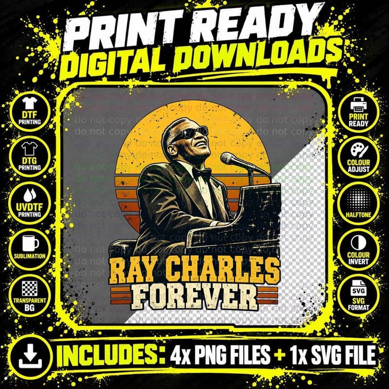 Ray Forever Soul Singer at the Piano Sunglasses Retro Sunset Vintage T-Shirt Png SVG Digital Bundle