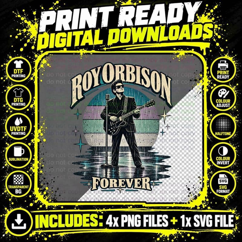 Roy Forever 60s Rock and Roll Singer Sunglasses Guitar in the Rain T-Shirt Png SVG Digital Bundle