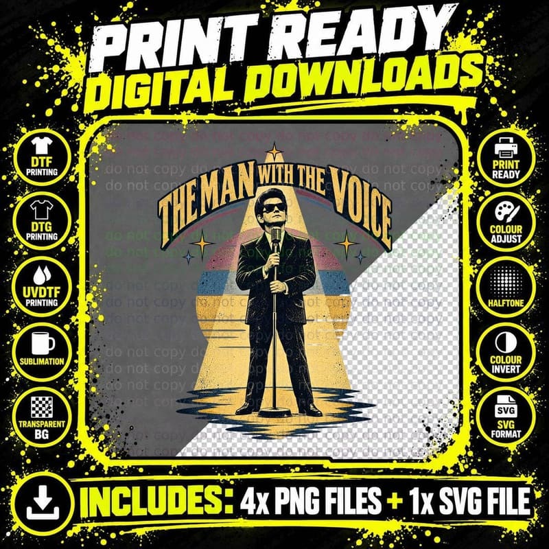 The Man With the Voice Roy 60s Crooner Sunglasses Spotlight Retro T-Shirt Png SVG Digital Bundle
