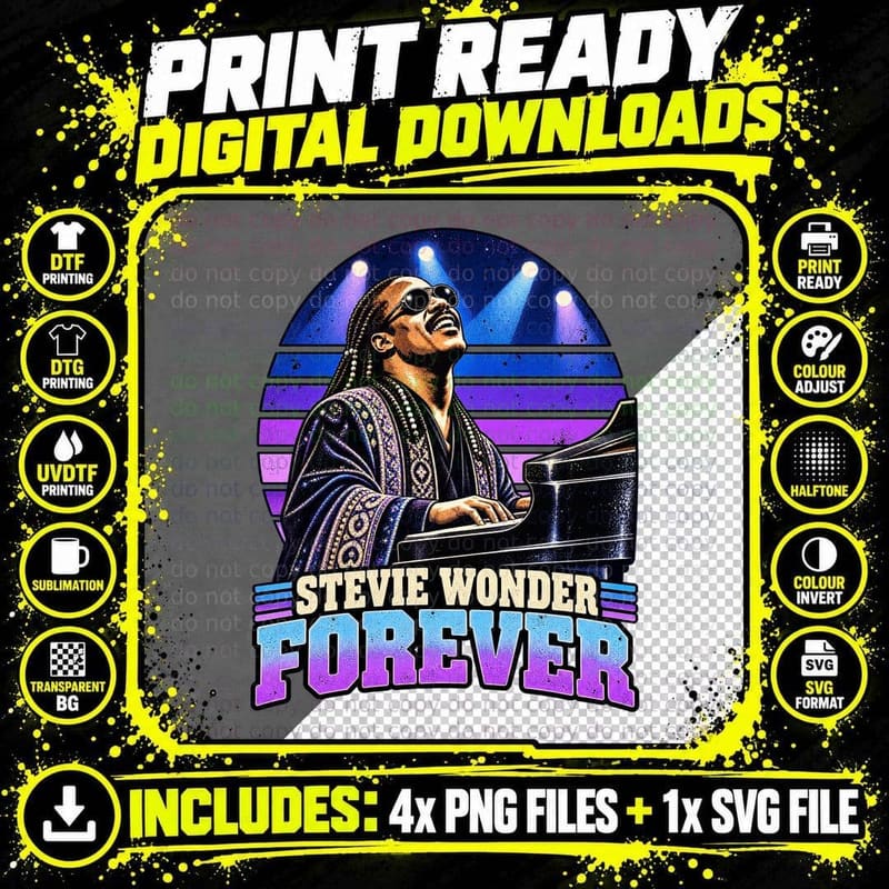 Stevie Forever Motown Soul Singer Piano Stage Lights Retro Sunset T-Shirt Png SVG Digital Bundle