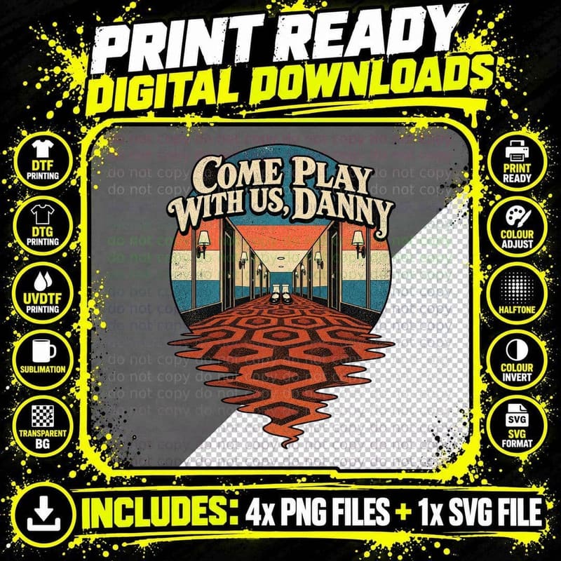 Come Play With Us Danny Haunted Hotel Corridor Hexagon Carpet Horror T-Shirt Png SVG Digital Bundle