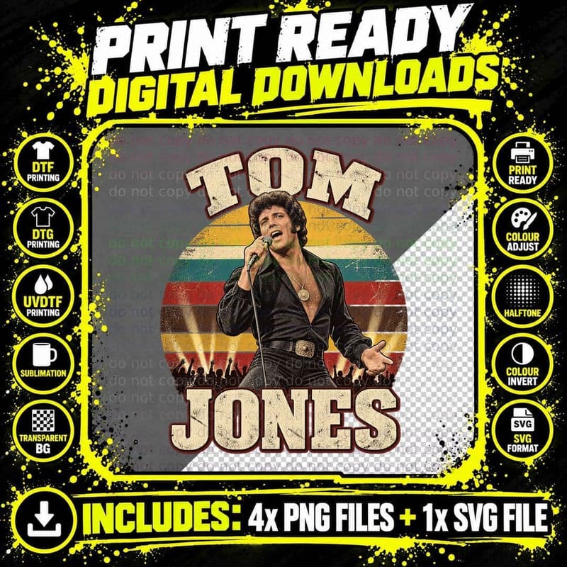 Tom 60s Welsh Singer Open Shirt Gold Medallion Crowd Retro Sunset T-Shirt Png SVG Digital Bundle