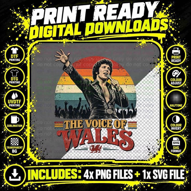 Tom The Voice of Wales 70s Singer Retro Vintage Sunset Concert Crowd T-Shirt Png SVG Digital Bundle