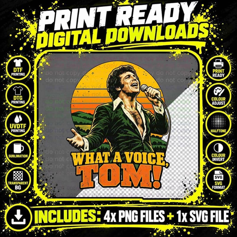 What a Voice Tom Welsh Singing Legend Green Hills 70s Crooner Retro T-Shirt Png SVG Digital Bundle