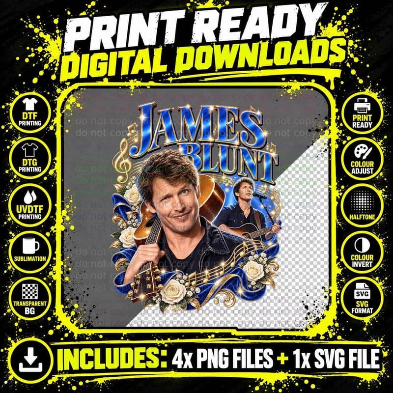 James 00s Singer Songwriter Guitar Glam Rock Metallic Portrait Music Fan T-Shirt Png SVG Digital Bundle