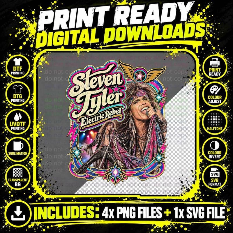 Steven Tyler Aerosmith 80s Retro Electric Rebel Glam Png SVG Digital Bundle