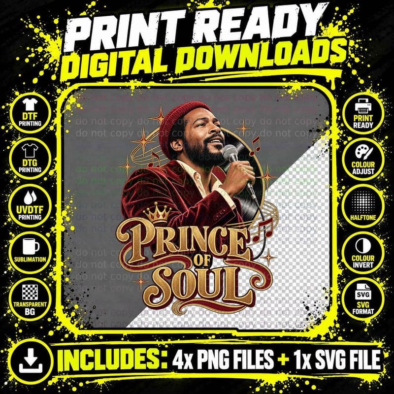 Prince of Soul Marvin Motown Singer Red Velvet Jacket Beanie Vinyl Retro T-Shirt Png SVG Digital Bundle
