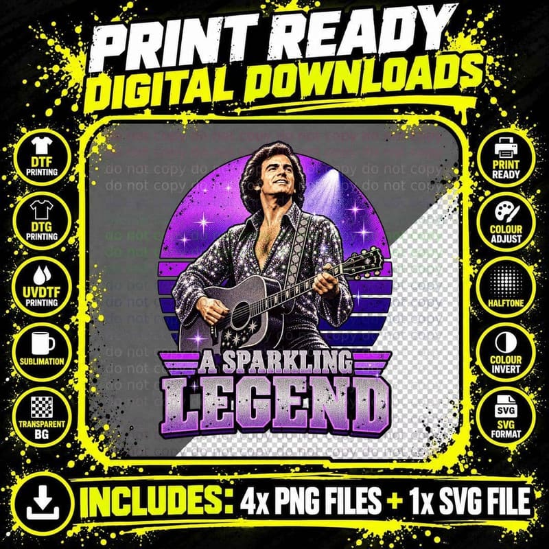 A Sparkling Legend Neil 70s Singer Songwriter Sequin Shirt Guitar Retro T-Shirt Png SVG Digital Bundle