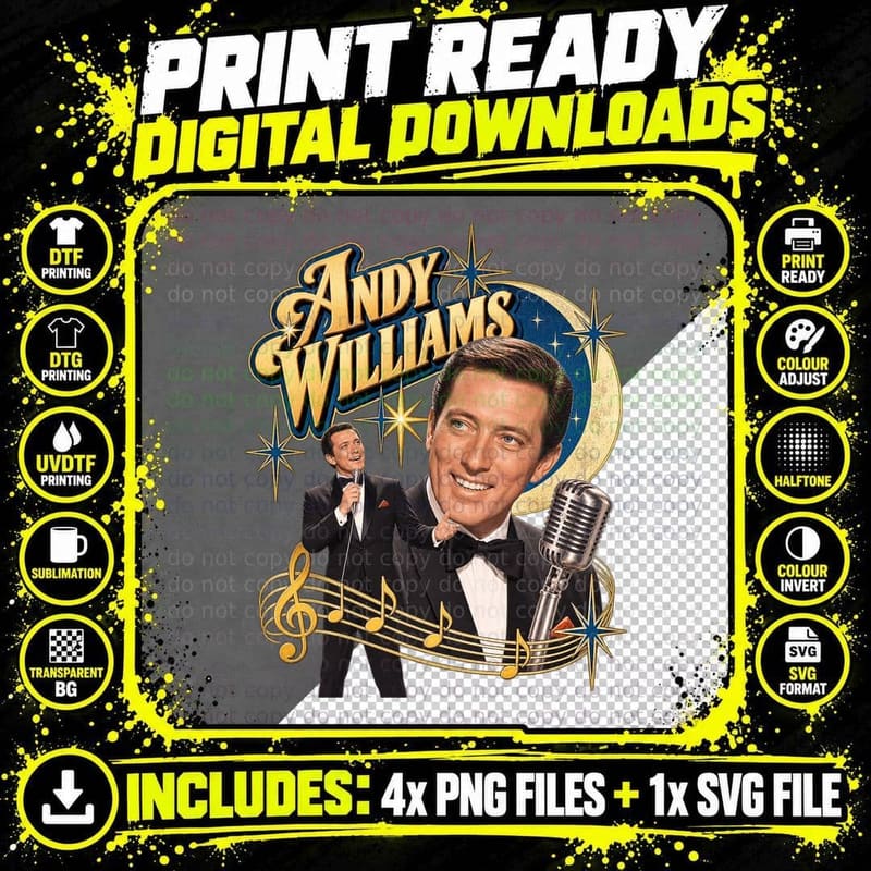 Andy 60s Crooner Moon River Vintage Retro TV Variety Show Singer T-Shirt Png SVG Digital Bundle