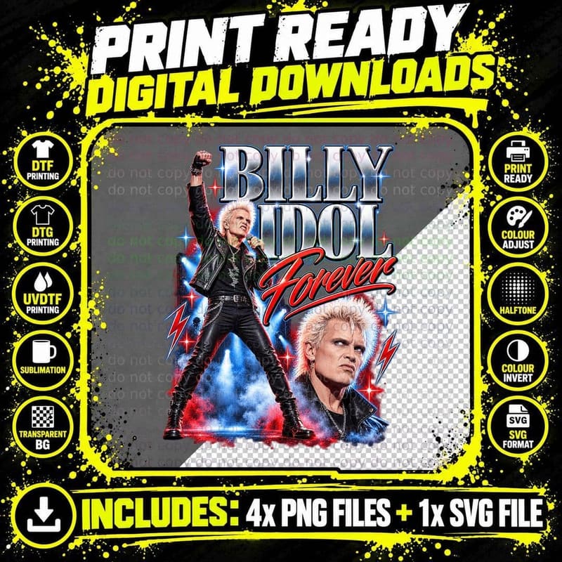 Billy Forever 80s Rock Singer Platinum Blond Fist Pump Vintage Concert T-Shirt Png SVG Digital Bundle