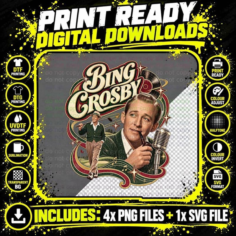 Bing 1950s Crooner Vintage Retro Jazz Singer Pipe Microphone Legend T-Shirt Png SVG Digital Bundle