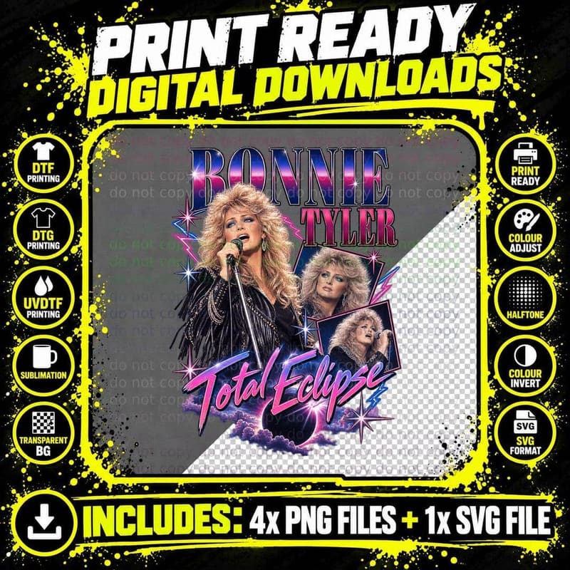 Bonnie Tyler Total Eclipse Vintage 80s Rock Pop Music Png SVG Digital Bundle