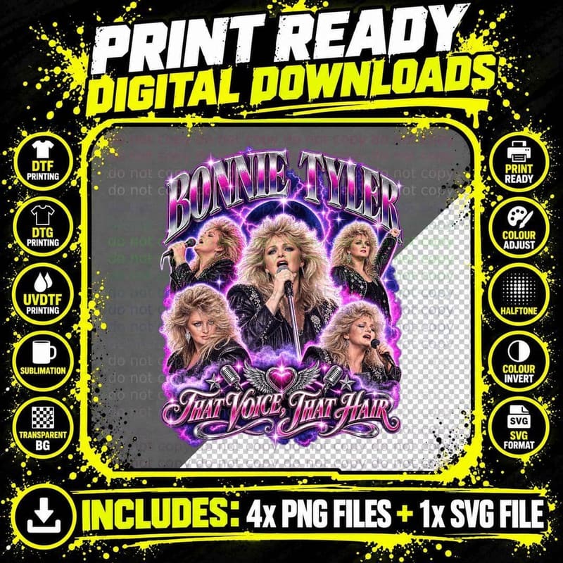 Bonnie Tyler Vintage 80s Rock Music Total Eclipse Retro Png SVG Digital Bundle