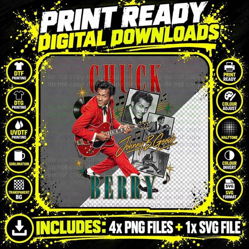 Chuck Berry Johnny B Goode Vintage 50s Rock and Roll Png SVG Digital Bundle