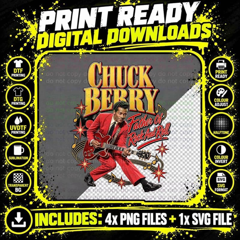 Chuck Father Of Rock And Roll Duck Walk Guitar 50s Vintage Retro Legend T-Shirt Png SVG Digital Bundle