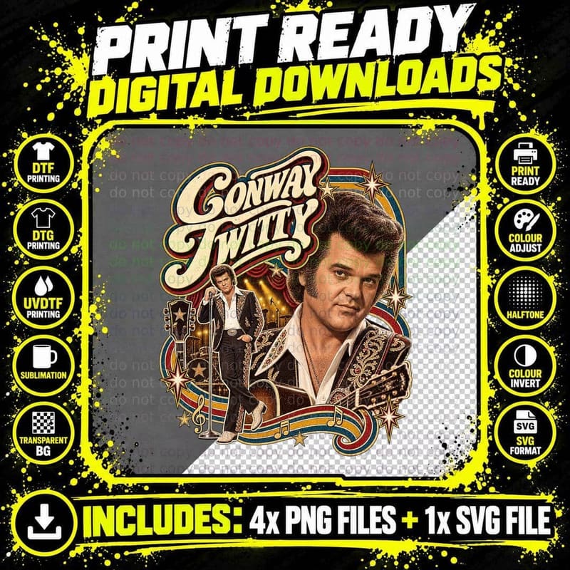 Conway Twitty Vintage Country Retro 1970s Honky Tonk Png SVG Digital Bundle