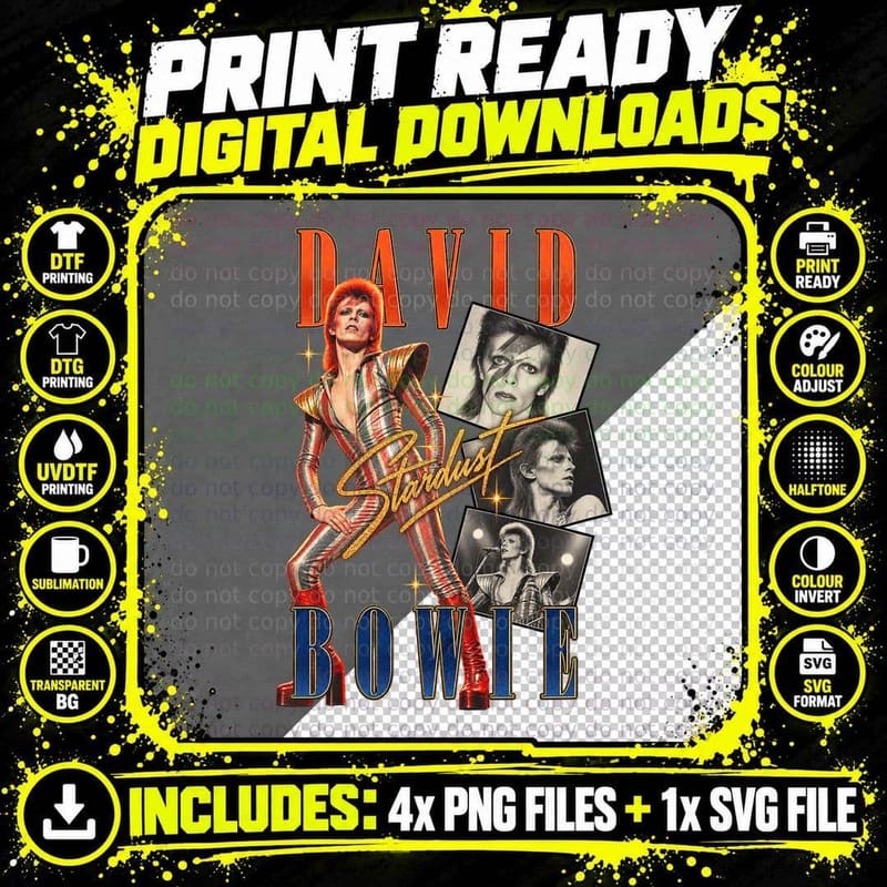 David Bowie Ziggy Stardust Vintage 70s Glam Rock Music Png SVG Digital Bundle