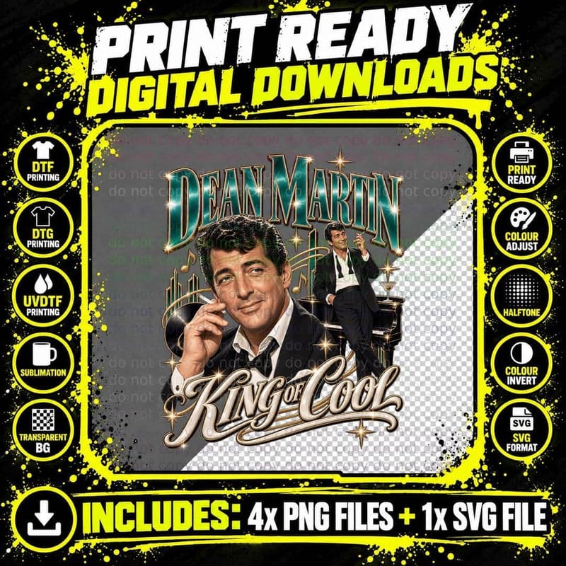 Dean King of Cool 60s Vegas Lounge Crooner Retro Vintage Piano Martini T-Shirt Png SVG Digital Bundle