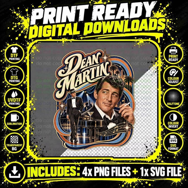 Dean 60s Las Vegas Lounge Singer Crooner Retro Vintage Palm Tree Stage T-Shirt Png SVG Digital Bundle