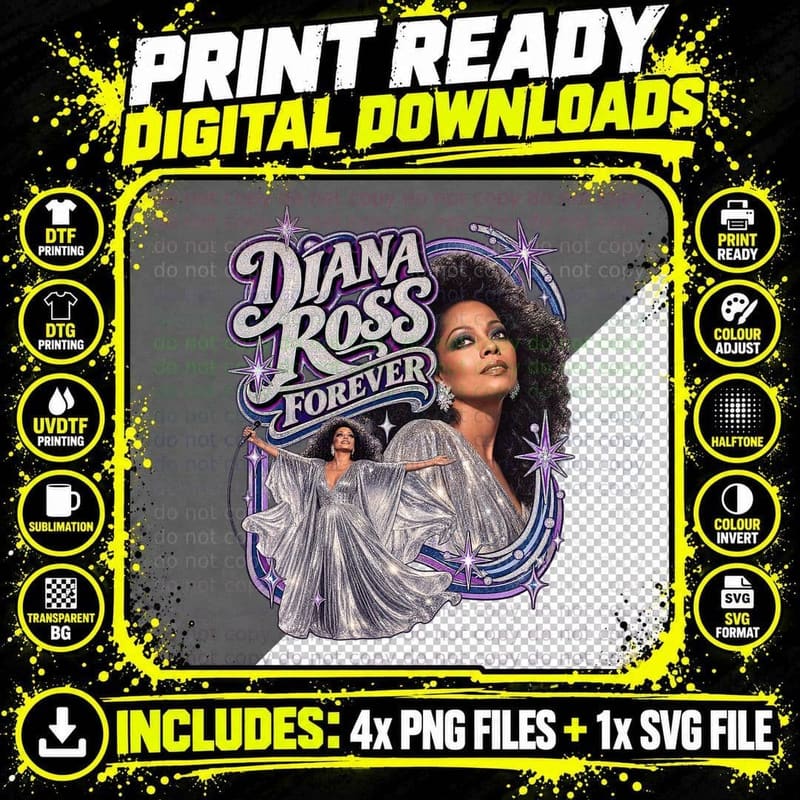 Diana Ross Forever 1980s Vintage Concert Retro Disco Png SVG Digital Bundle