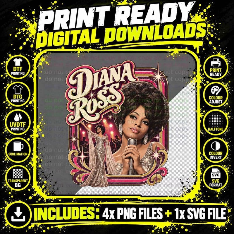 Diana Ross Motown Vintage Concert 1960s Soul Music Retro Png SVG Digital Bundle