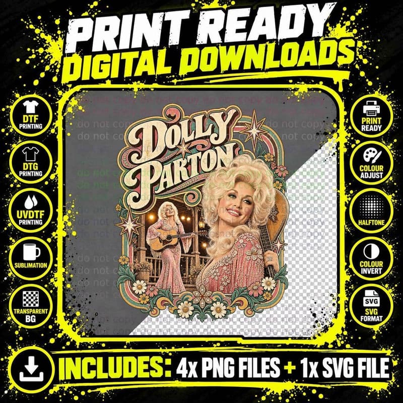Dolly Parton 1970s Vintage Country Concert Retro Music Png SVG Digital Bundle