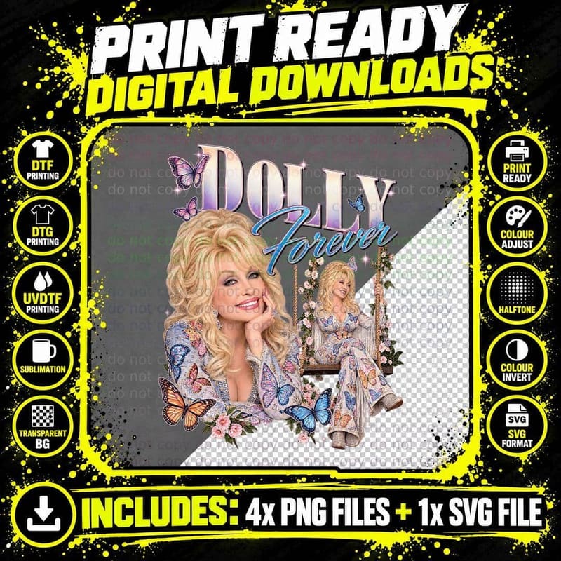 Dolly Forever Country Singer Retro Vintage Butterfly Swing Floral Music T-Shirt Png SVG Digital Bundle