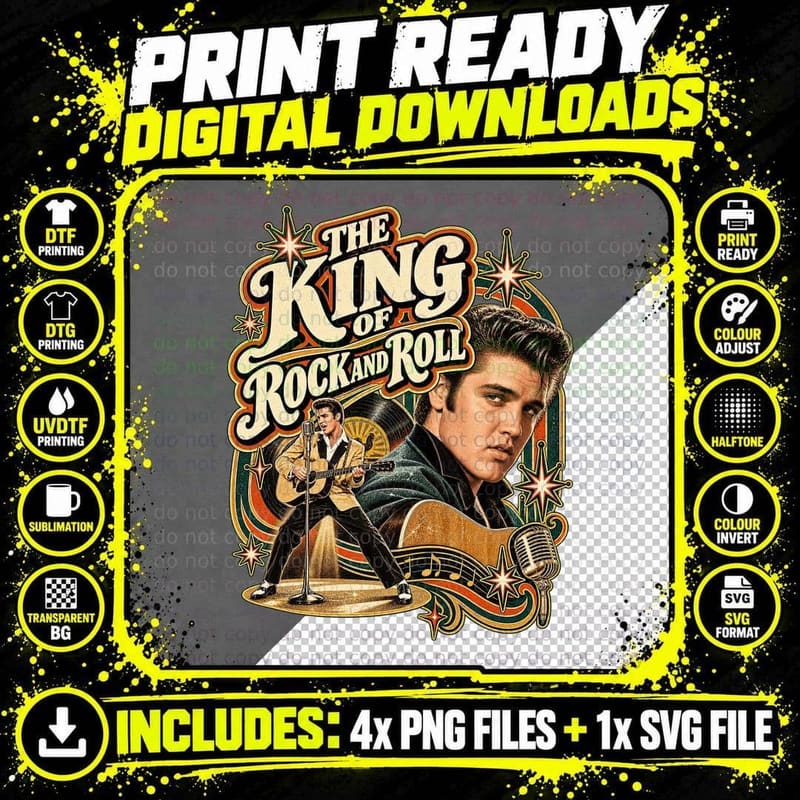 Elvis Presley Sun Records Vintage 1950s Rockabilly Retro Png SVG Digital Bundle