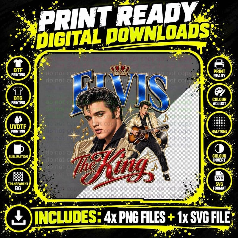 Elvis Presley The King 1950s Rockabilly Retro Legend Png SVG Digital Bundle