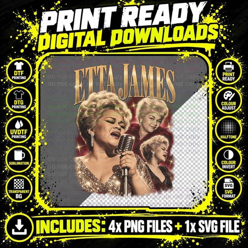 Etta 60s Soul Blues Singer Retro Vintage Microphone Glamour Collage T-Shirt Png SVG Digital Bundle