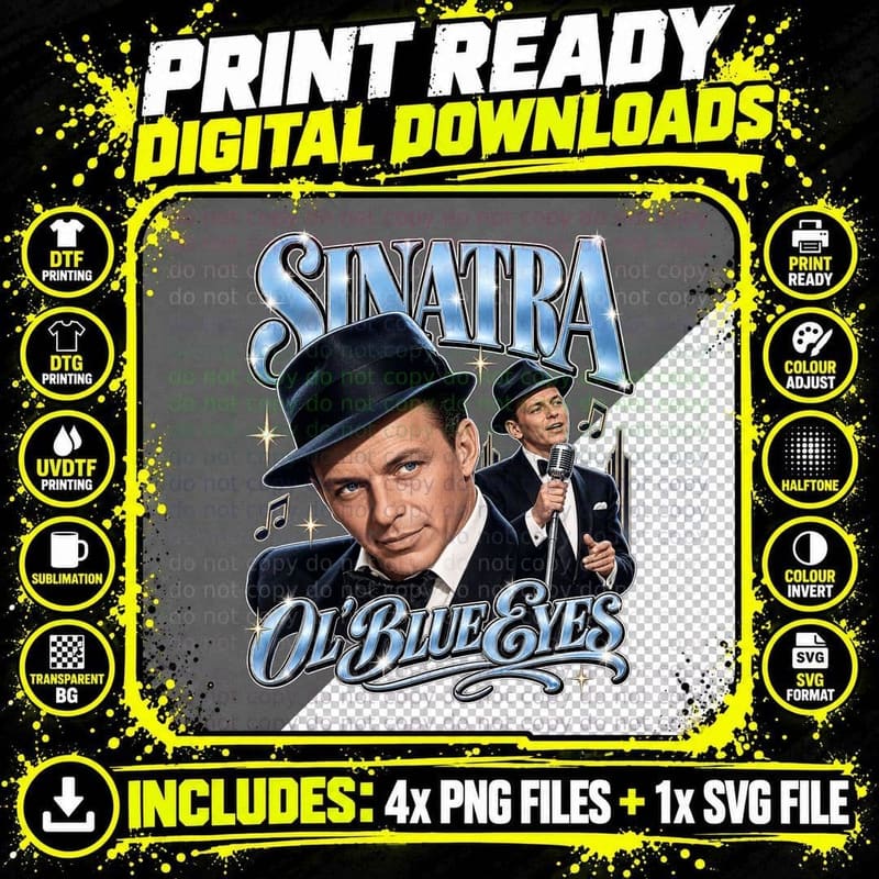 Frank Sinatra Ol Blue Eyes 1950s Jazz Crooner Nightclub Png SVG Digital Bundle