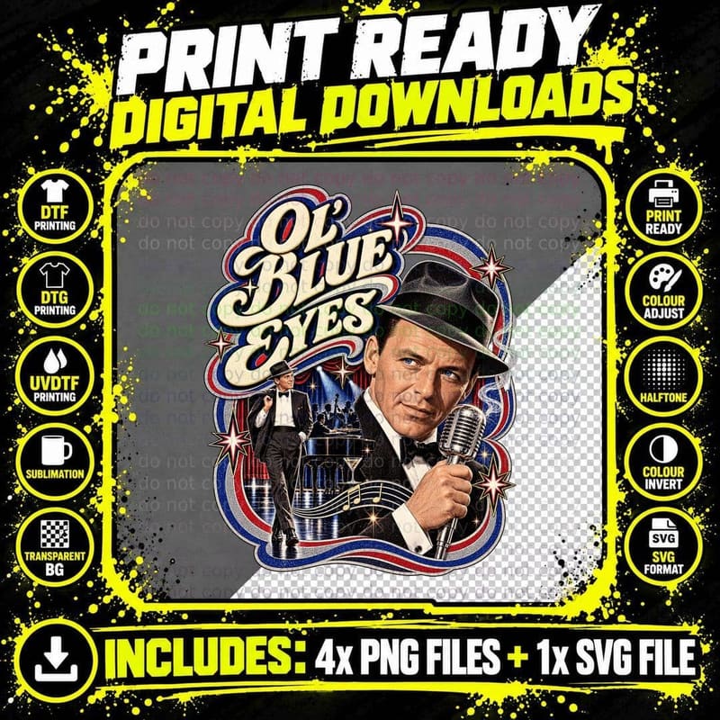 Frank Sinatra Ol Blue Eyes Retro 1950s Jazz Crooner Png SVG Digital Bundle