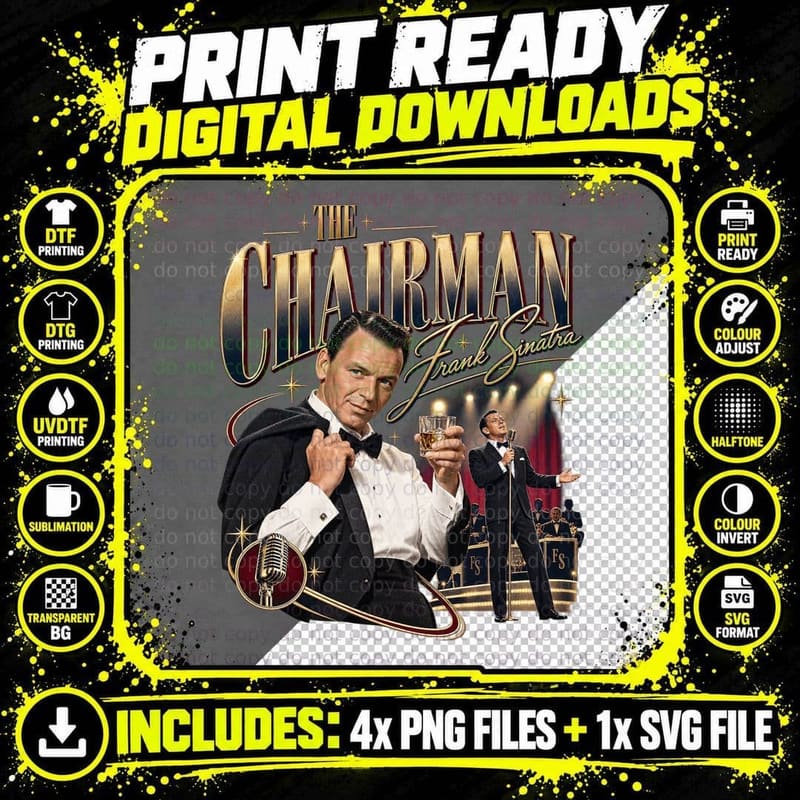 Frank The Chairman 50s Swing Crooner Retro Vintage Tuxedo Jazz Singer T-Shirt Png SVG Digital Bundle
