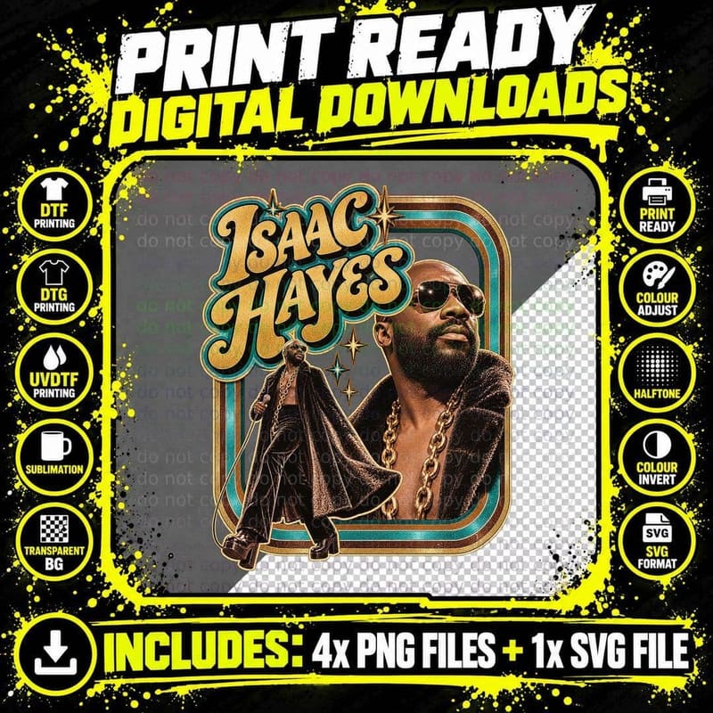 Isaac 70s Funk Soul Legend Retro Vintage Gold Chain Sunglasses Music Fan T-Shirt Png SVG Digital Bundle