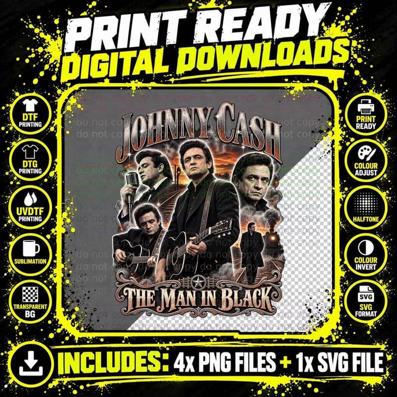 Johnny Cash Vintage Man in Black Country Music Outlaw Png SVG Digital Bundle