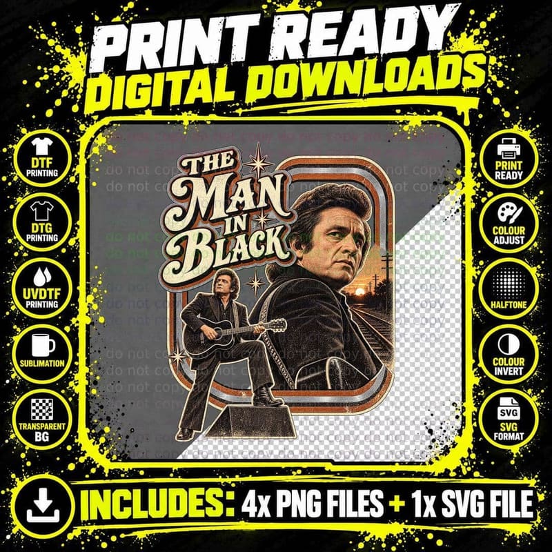 Johnny The Man in Black Outlaw Country Singer Retro Vintage Railroad T-Shirt Png SVG Digital Bundle