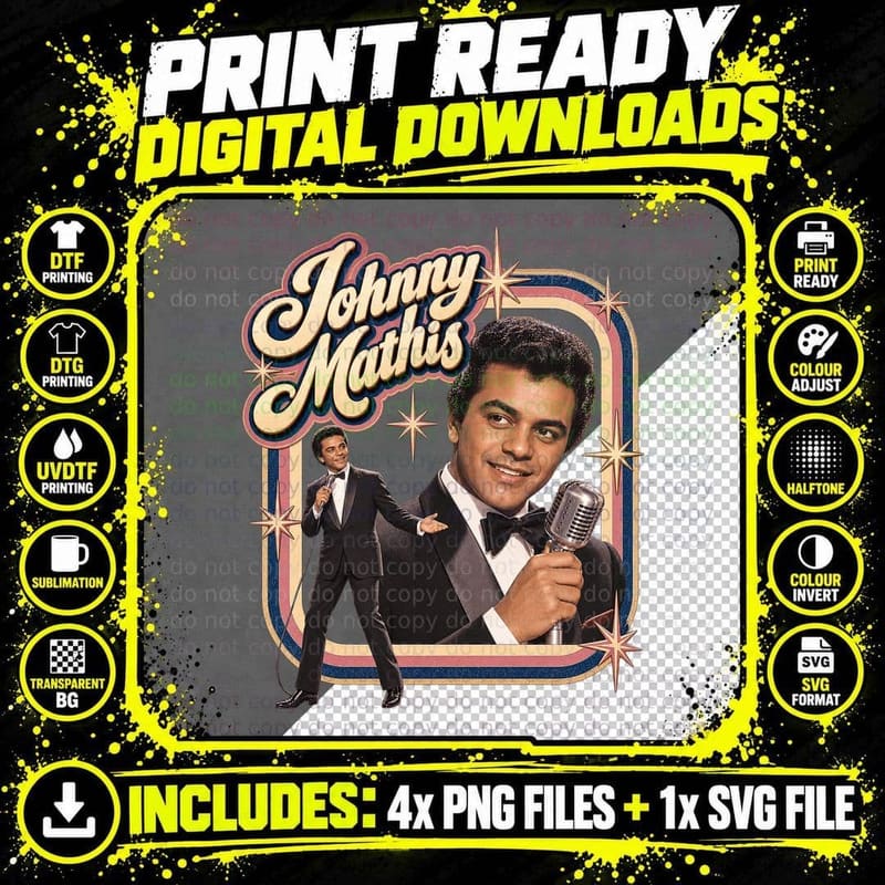 Johnny 60s Crooner Romance Ballad Singer Retro Vintage Tuxedo Microphone T-Shirt Png SVG Digital Bundle