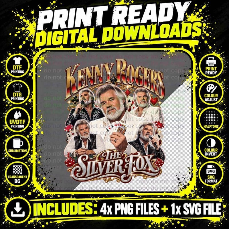 Kenny Rogers Vintage The Gambler Country Music Legend Png SVG Digital Bundle