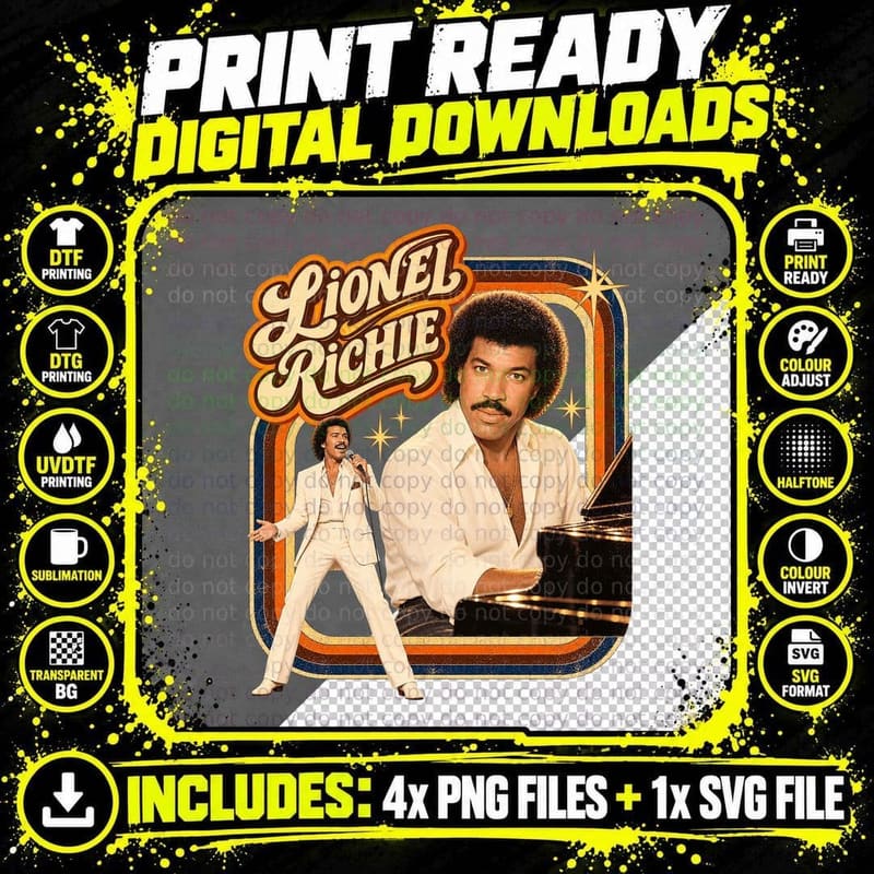 Lionel 80s Soul Ballad Singer Retro Vintage Grand Piano White Suit T-Shirt Png SVG Digital Bundle