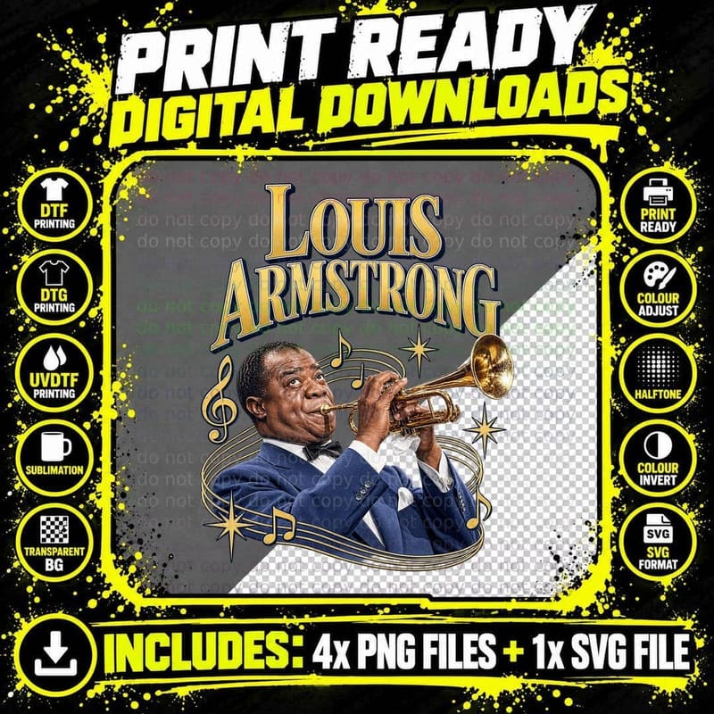 Louis Jazz Trumpet Legend New Orleans Retro Vintage 50s Swing Music Fan T-Shirt Png SVG Digital Bundle